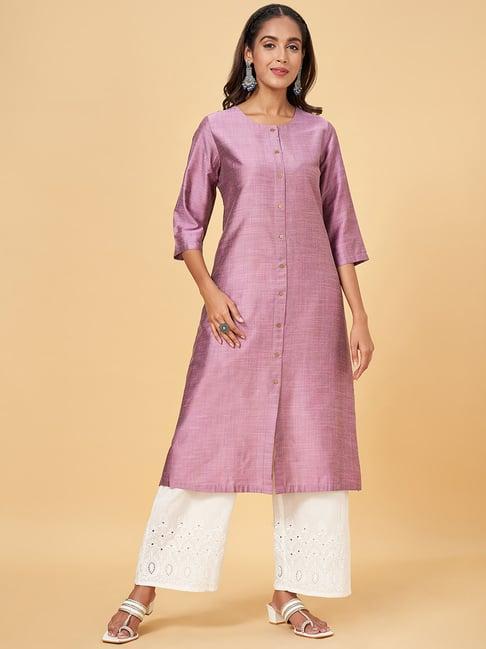 rangmanch by pantaloons pink chequered straight kurta