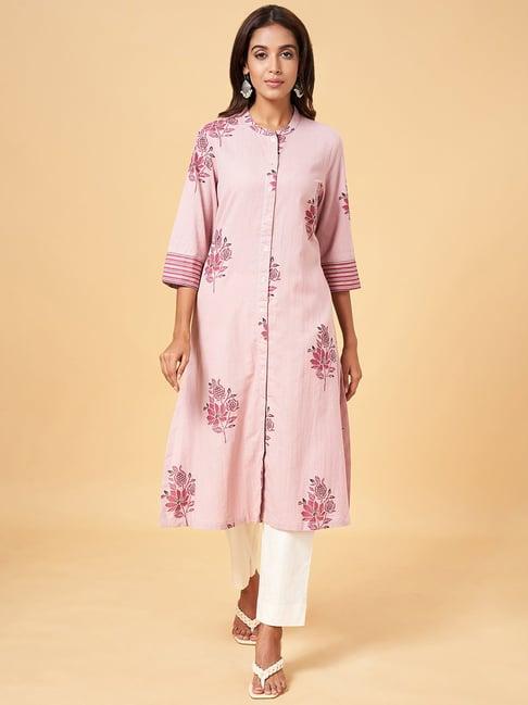 rangmanch by pantaloons pink cotton floral print straight kurta