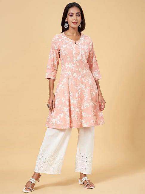 rangmanch by pantaloons pink cotton printed a line kurta