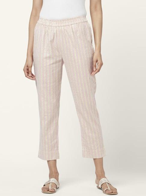 rangmanch by pantaloons pink cotton striped pants