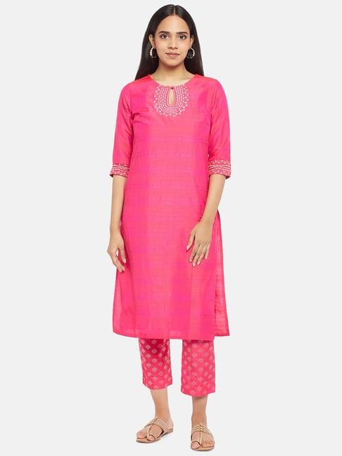 rangmanch by pantaloons pink embroidered kurta pant set