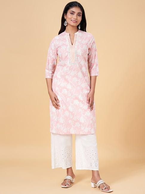 rangmanch by pantaloons pink floral print straight kurta