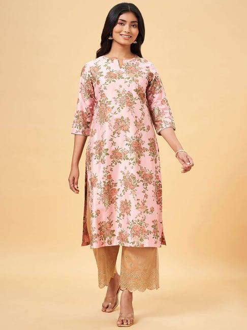 rangmanch by pantaloons pink floral print straight kurta