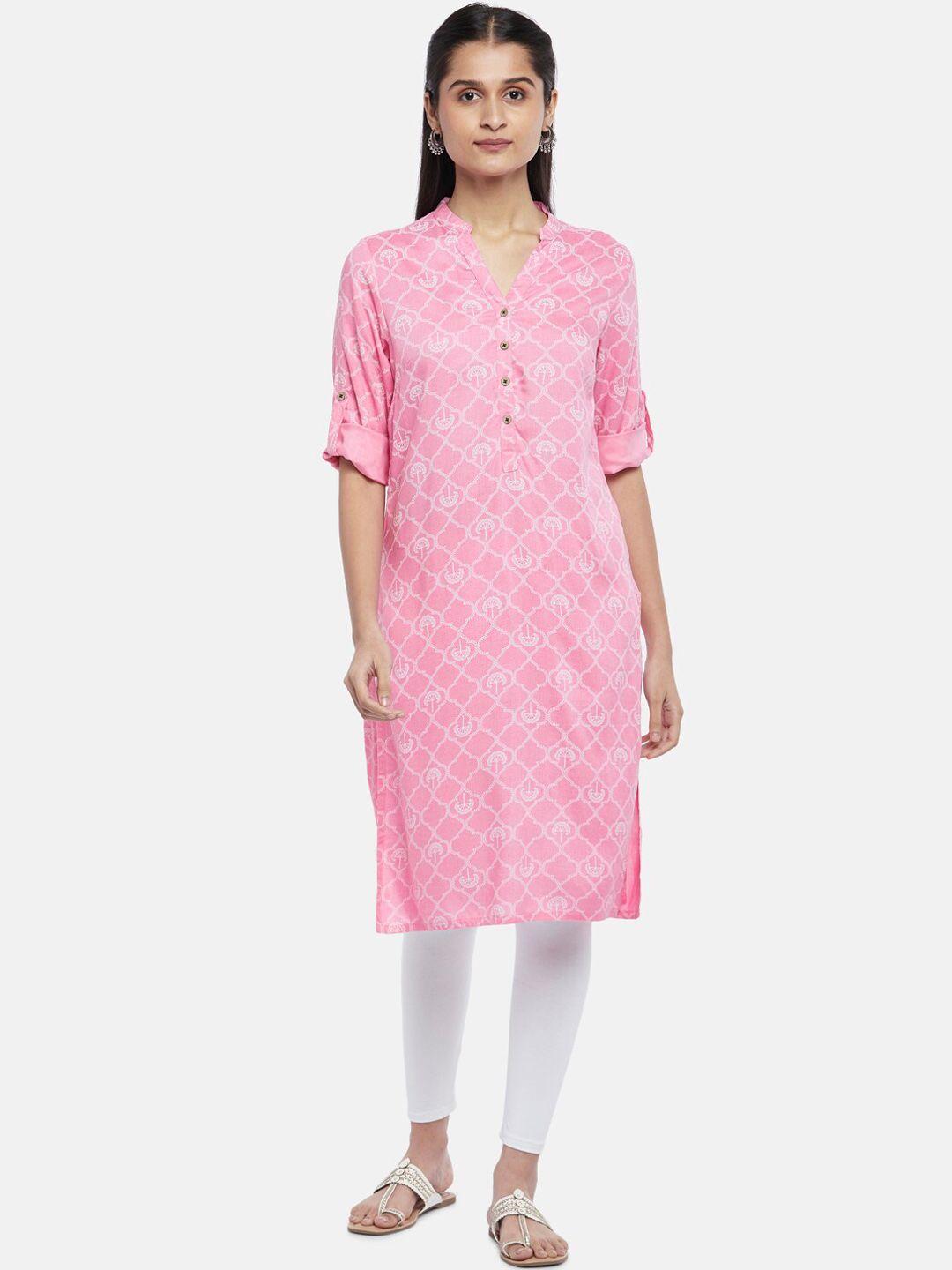 rangmanch by pantaloons pink geometric printed floral kurta