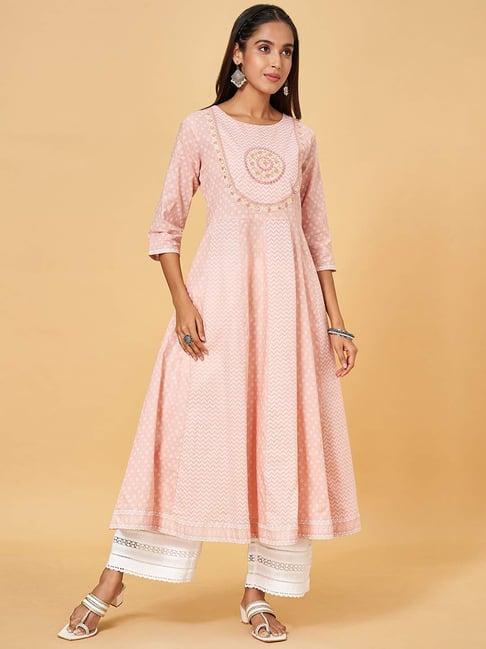 rangmanch by pantaloons pink printed flared kurta