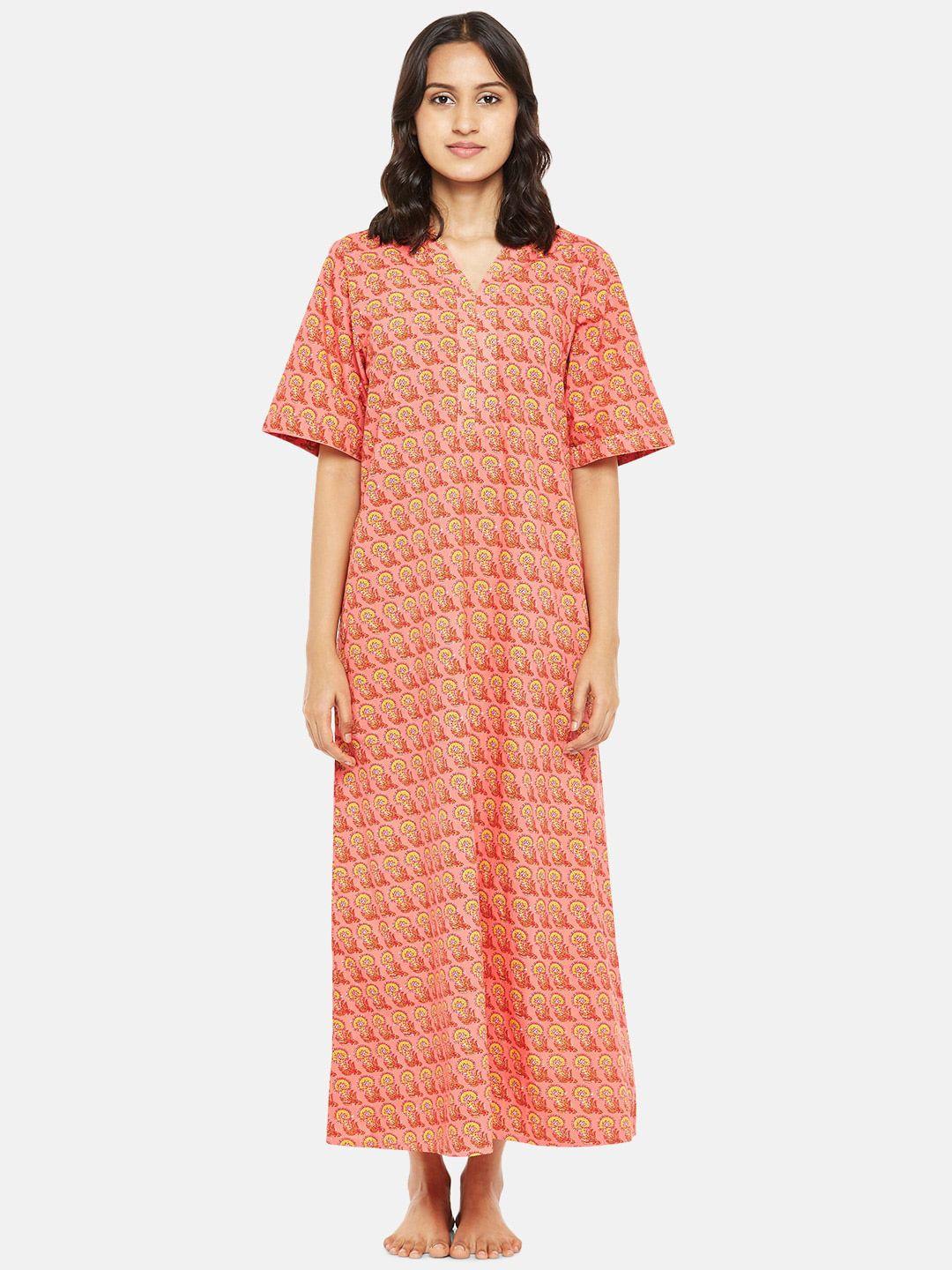 rangmanch by pantaloons pink printed maxi nightdress
