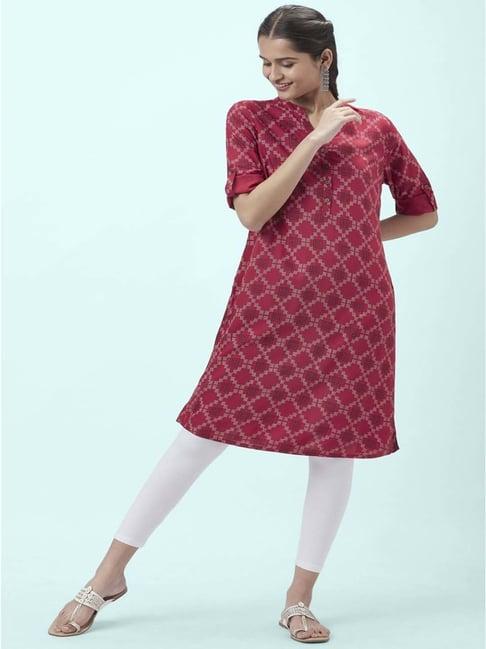 rangmanch by pantaloons pink printed straight kurta