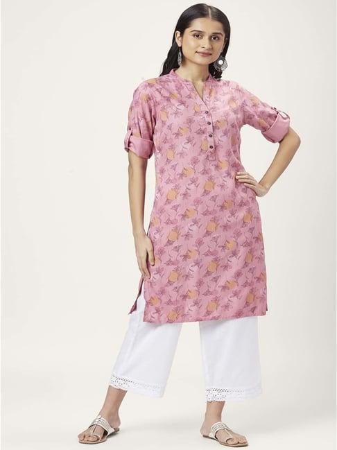 rangmanch by pantaloons pink printed straight kurta