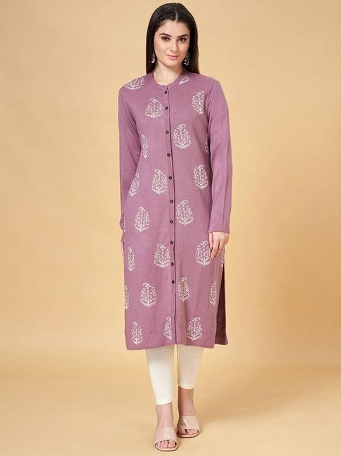 rangmanch by pantaloons pink printed straight kurta