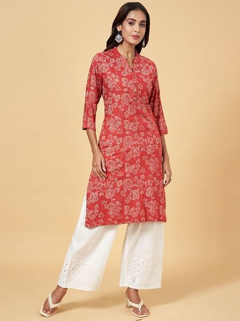 rangmanch by pantaloons pink printed straight kurta