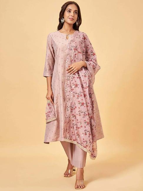 rangmanch by pantaloons pink woven pattern kurta palazzo set with dupatta