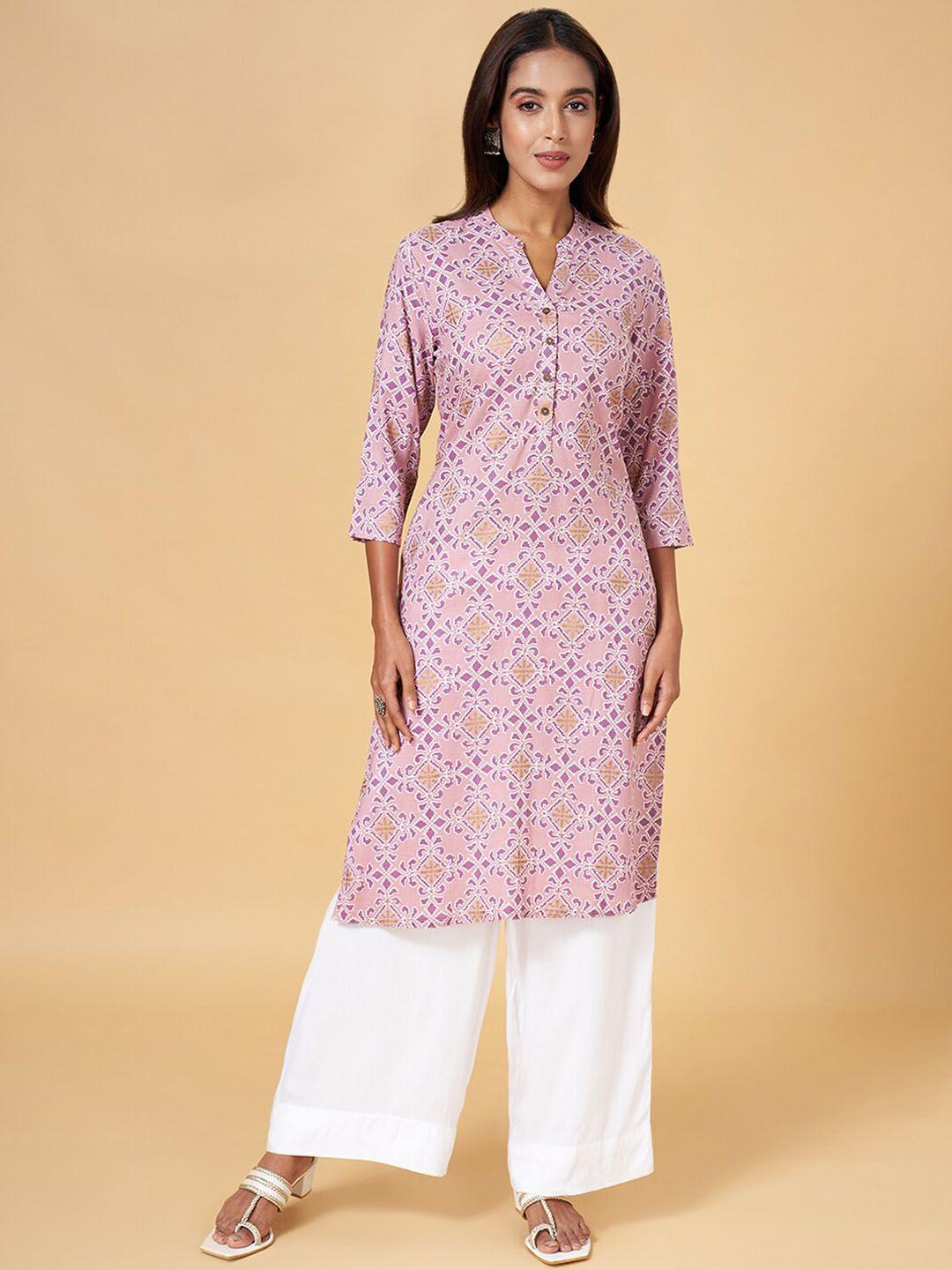 rangmanch by pantaloons printed mandarin collar kurta