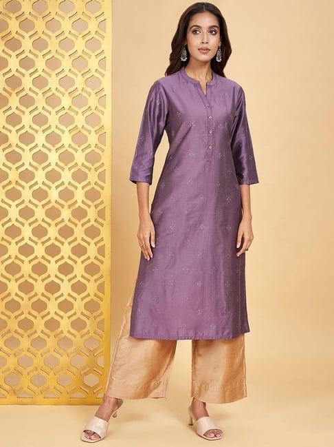 rangmanch by pantaloons purple embellished straight kurta