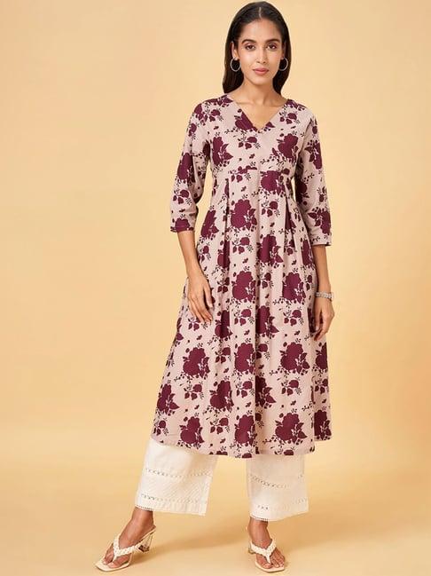 rangmanch by pantaloons purple floral print a line kurta