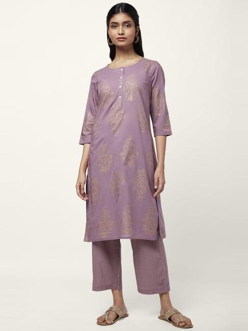 rangmanch by pantaloons purple printed kurta palazzo set