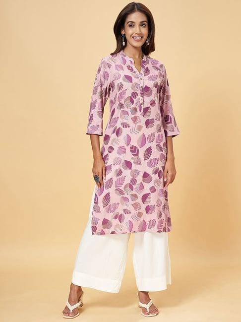 rangmanch by pantaloons purple printed straight kurta