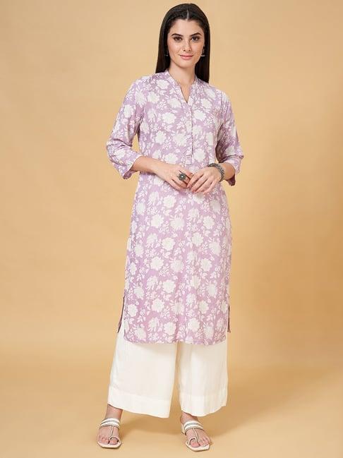 rangmanch by pantaloons purple printed straight kurta