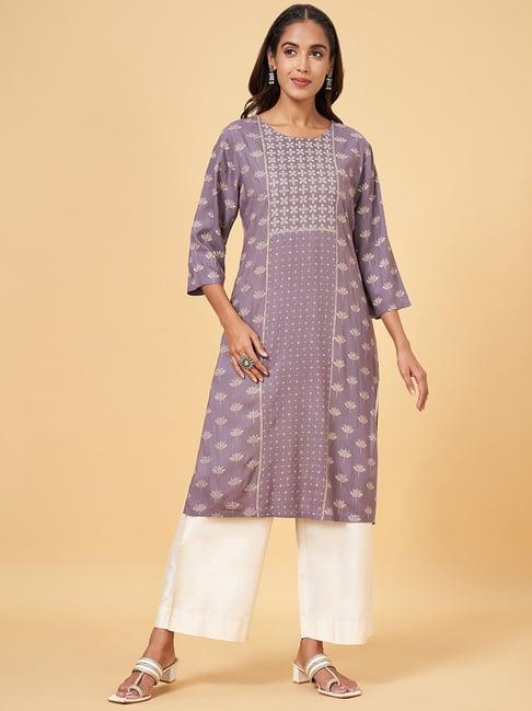 rangmanch by pantaloons purple printed straight kurta