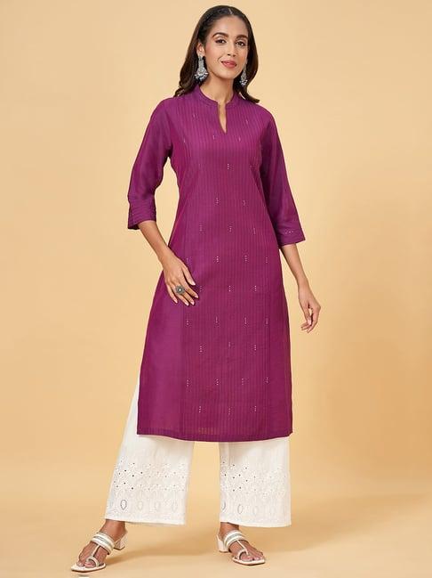 rangmanch by pantaloons purple striped straight kurta