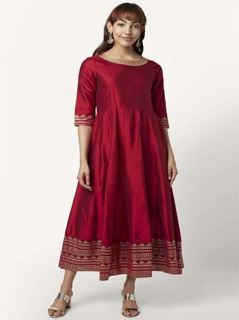 rangmanch by pantaloons red embroidered a-line dress