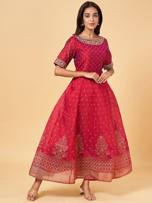rangmanch by pantaloons red embroidered maxi dress