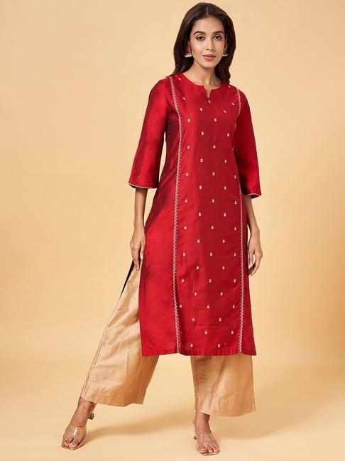 rangmanch by pantaloons red embroidered straight kurta