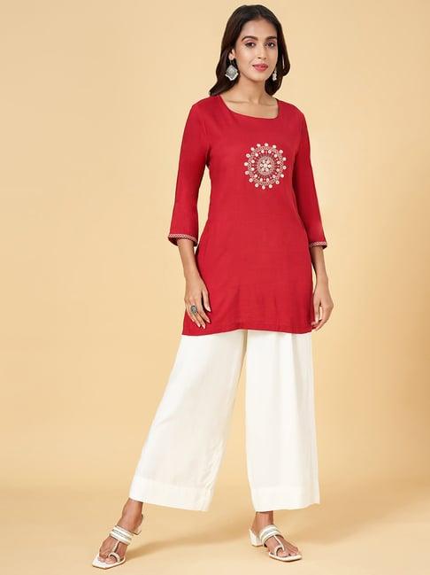 rangmanch by pantaloons red embroidered tunic