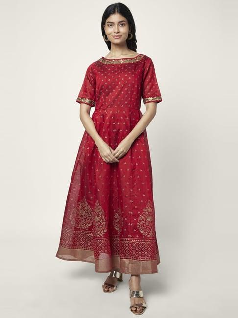 rangmanch by pantaloons red floral print maxi dress