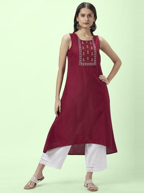 rangmanch by pantaloons red high low kurta