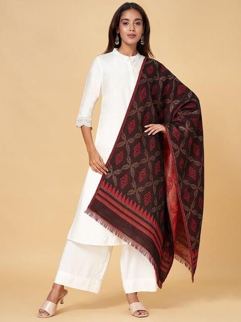 rangmanch by pantaloons red woven pattern shawl