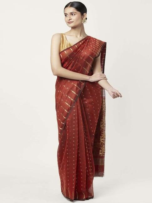 rangmanch by pantaloons red woven saree with unstitched blouse