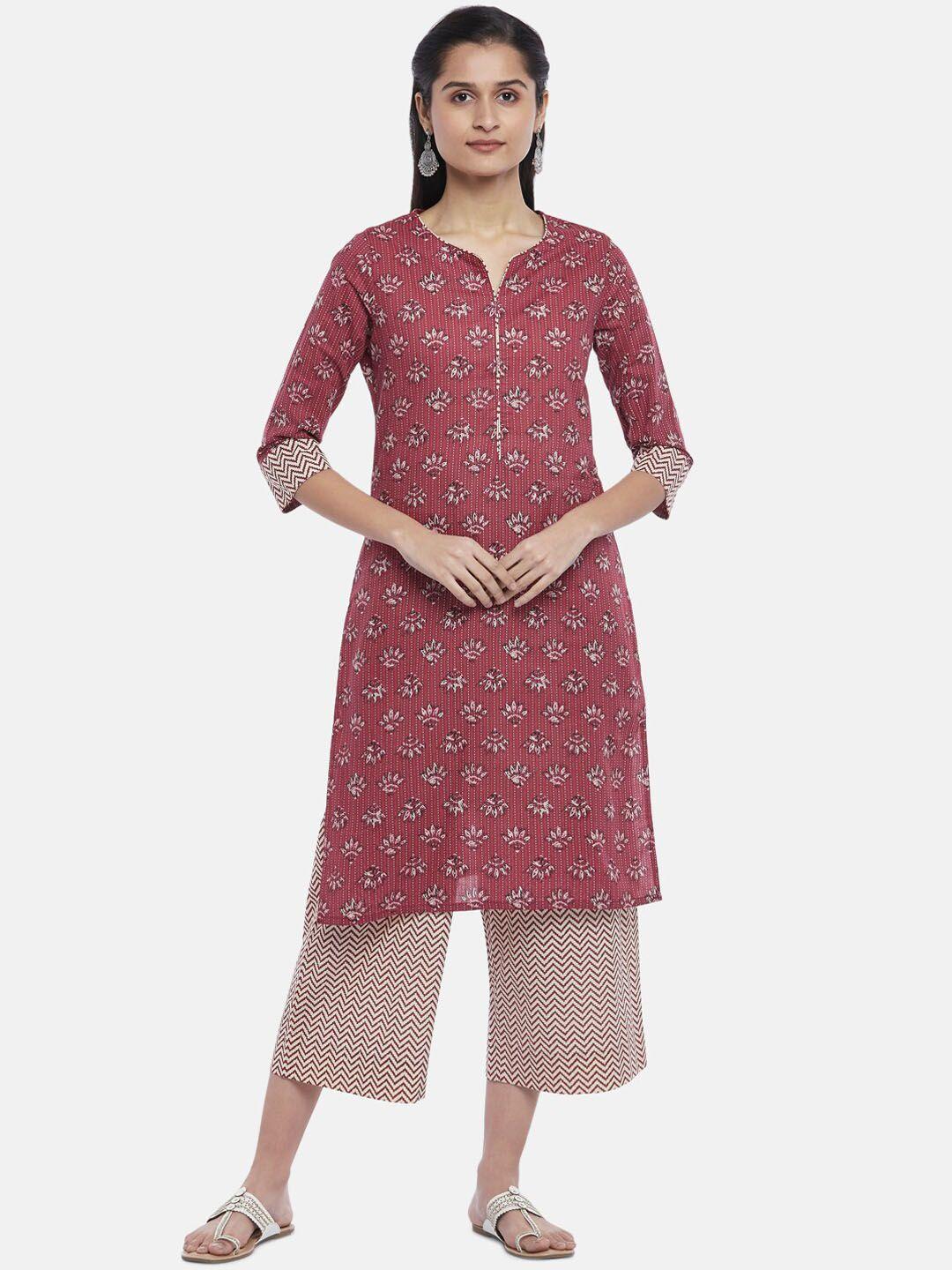 rangmanch by pantaloons rust ethnic motifs printed pure cotton kurta with palazzos