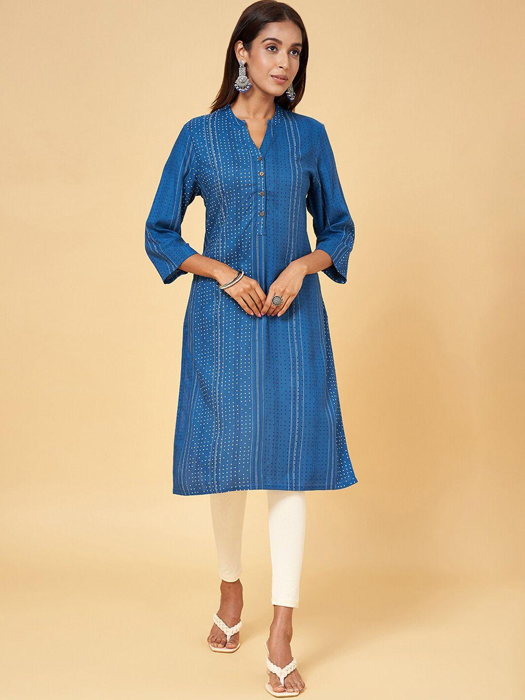 rangmanch by pantaloons striped mandarin collar a-line kurta