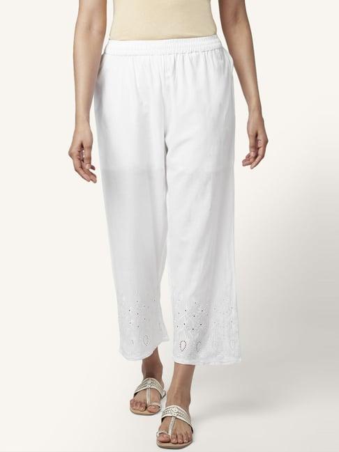 rangmanch by pantaloons white cotton embroidered palazzos