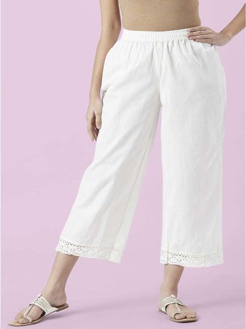 rangmanch by pantaloons white cotton regular fit palazzos