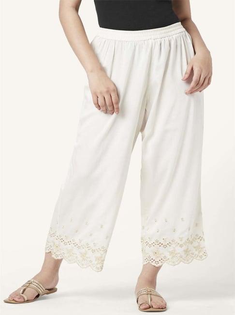 rangmanch by pantaloons white embroidered palazzos