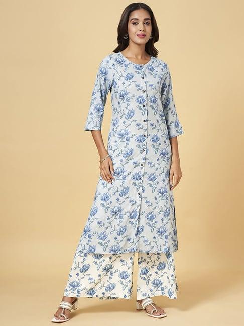 rangmanch by pantaloons white floral print a line kurta