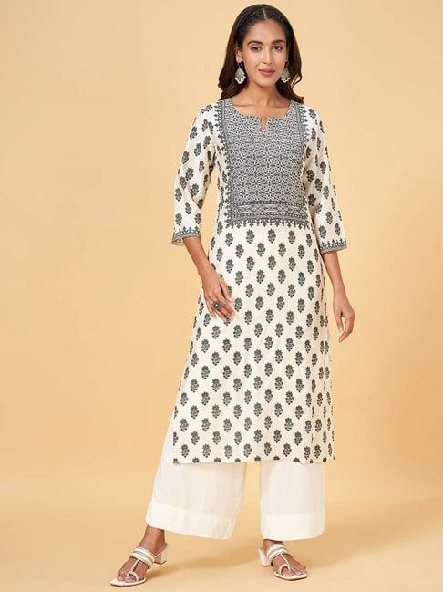 rangmanch by pantaloons white floral print straight kurta