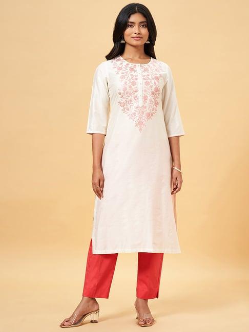 rangmanch by pantaloons white floral print straight kurta