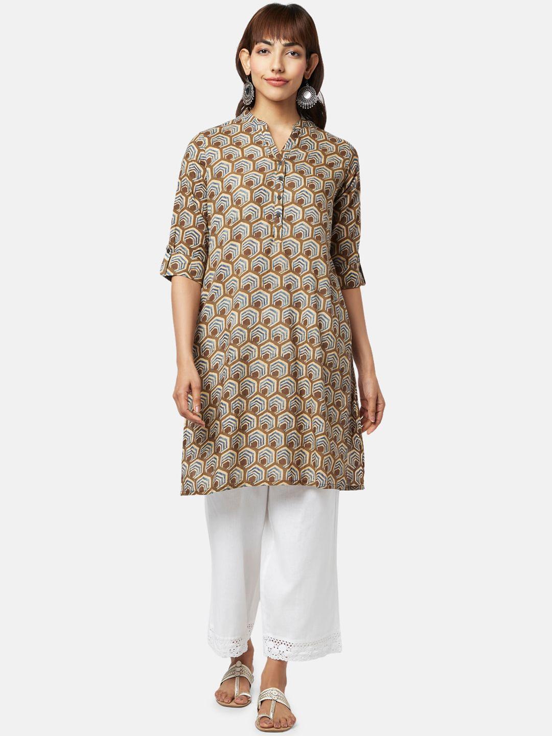 rangmanch by pantaloons women abstract printed mandarin collar cotton kurta