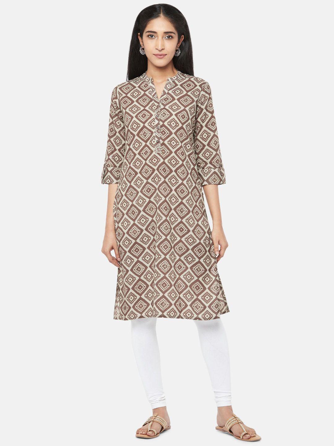 rangmanch by pantaloons women beige geometric printed cotton kurta