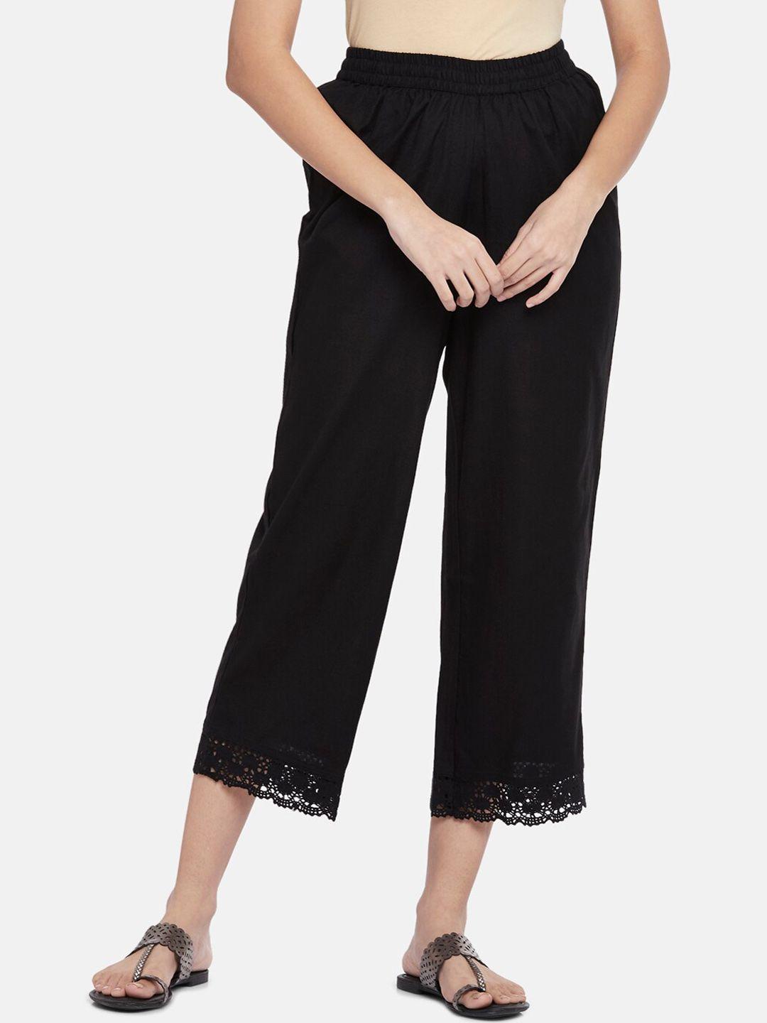 rangmanch by pantaloons women black cotton culottes