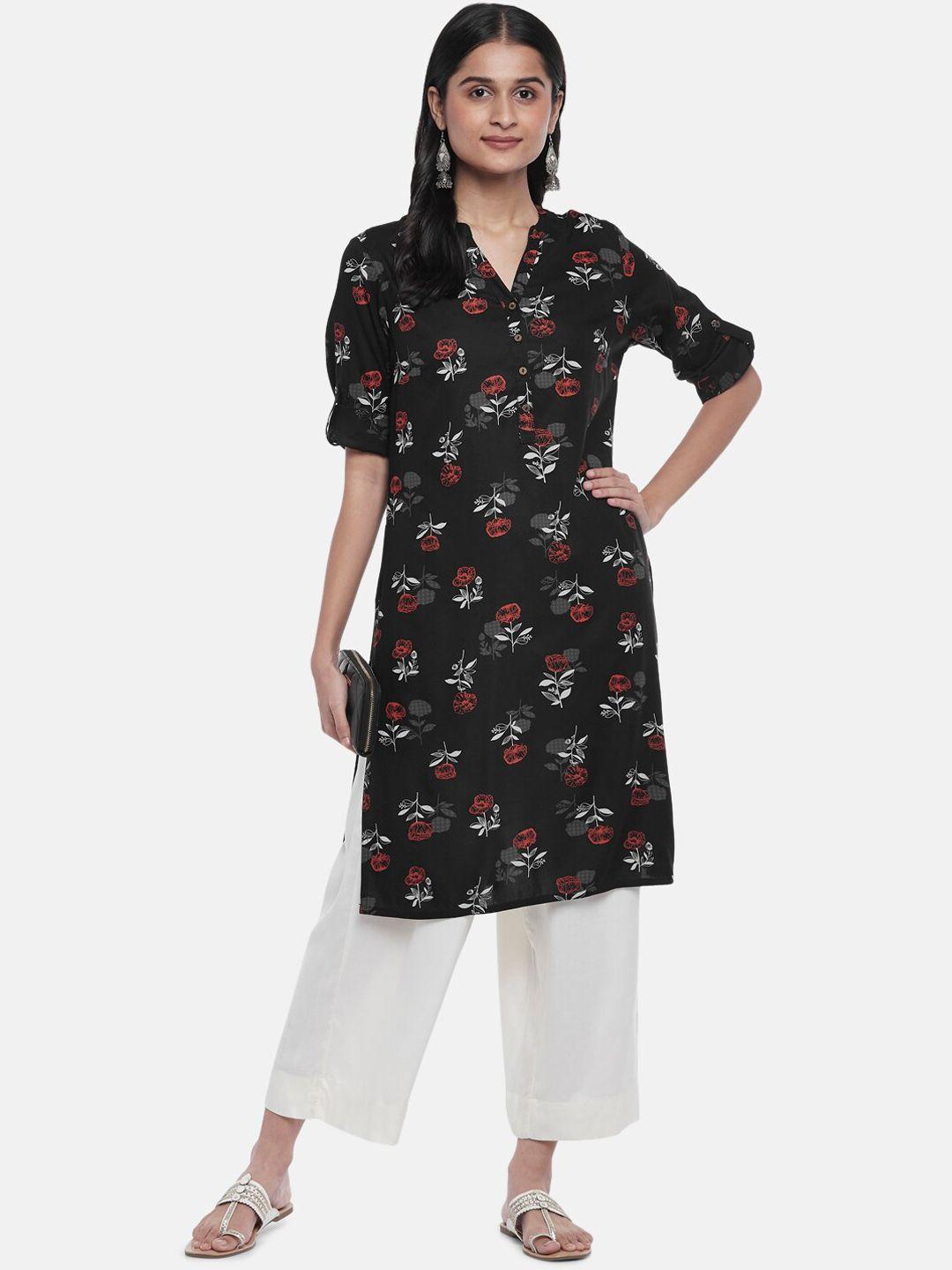 rangmanch by pantaloons women black floral printed kurta