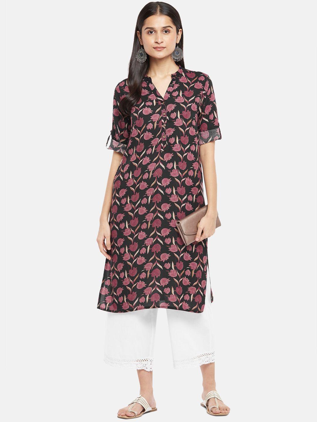 rangmanch by pantaloons women black floral printed kurta