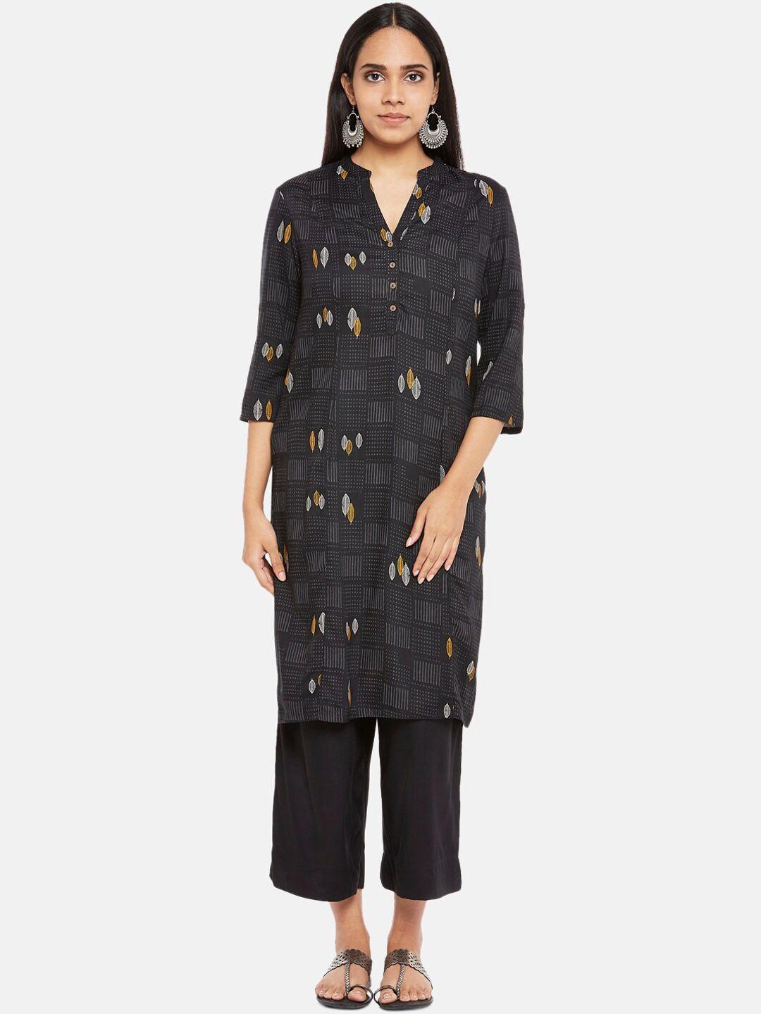 rangmanch by pantaloons women black geometric printed kurta