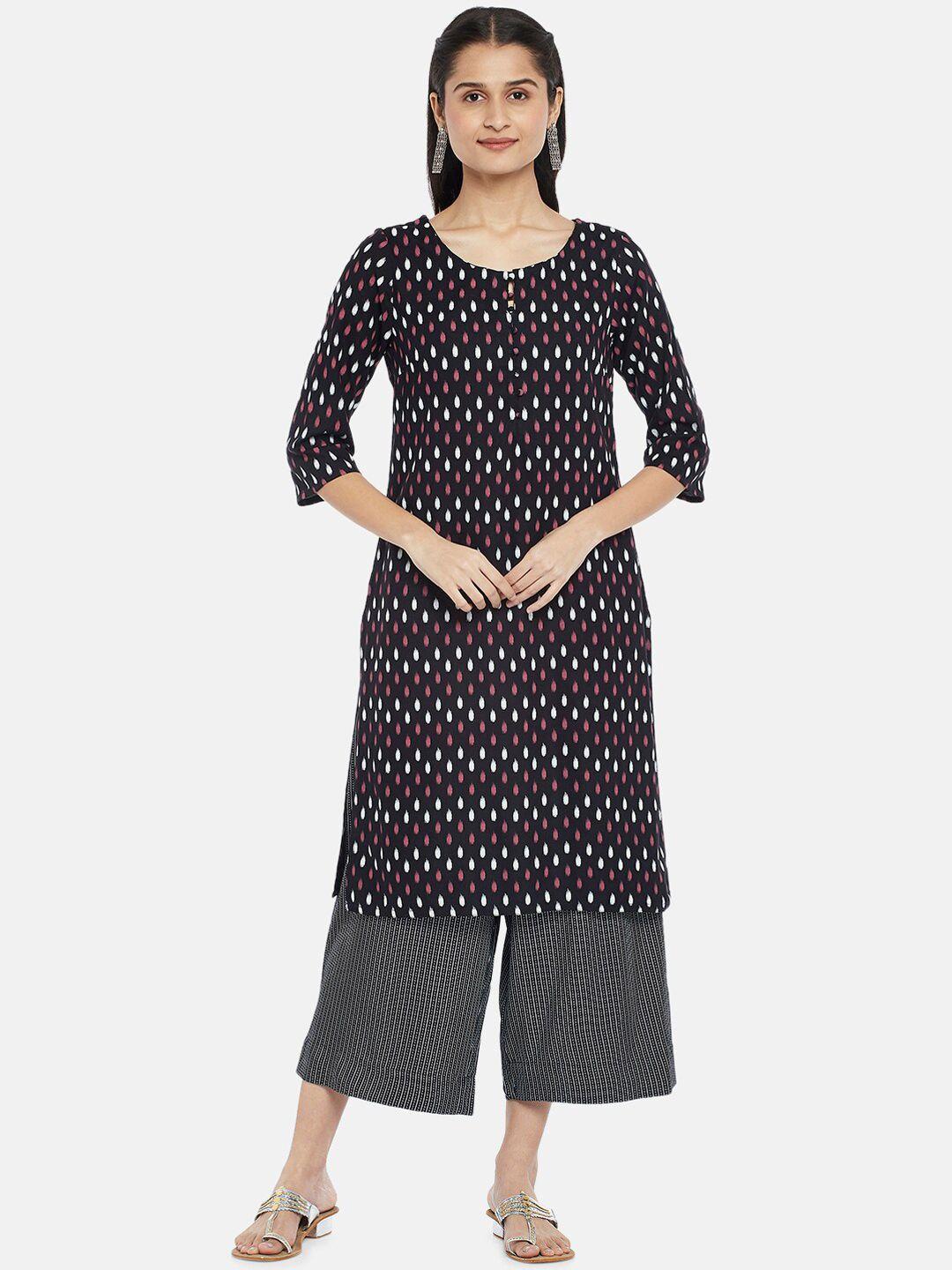 rangmanch by pantaloons women black printed kurta with palazzos