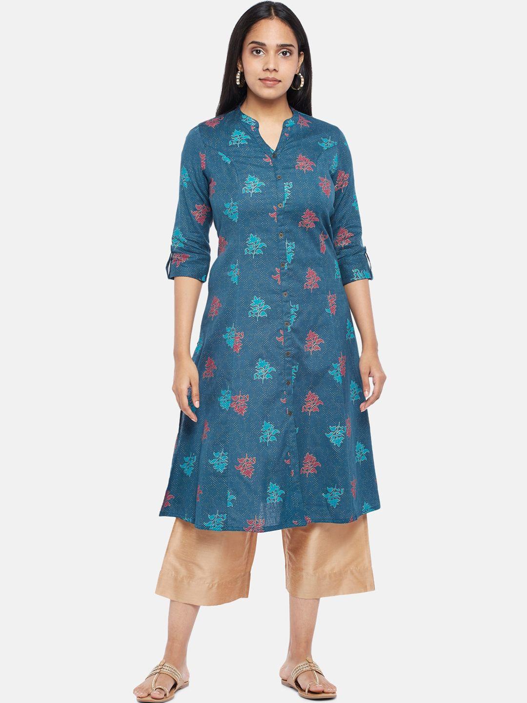 rangmanch by pantaloons women blue & pink floral printed kurta