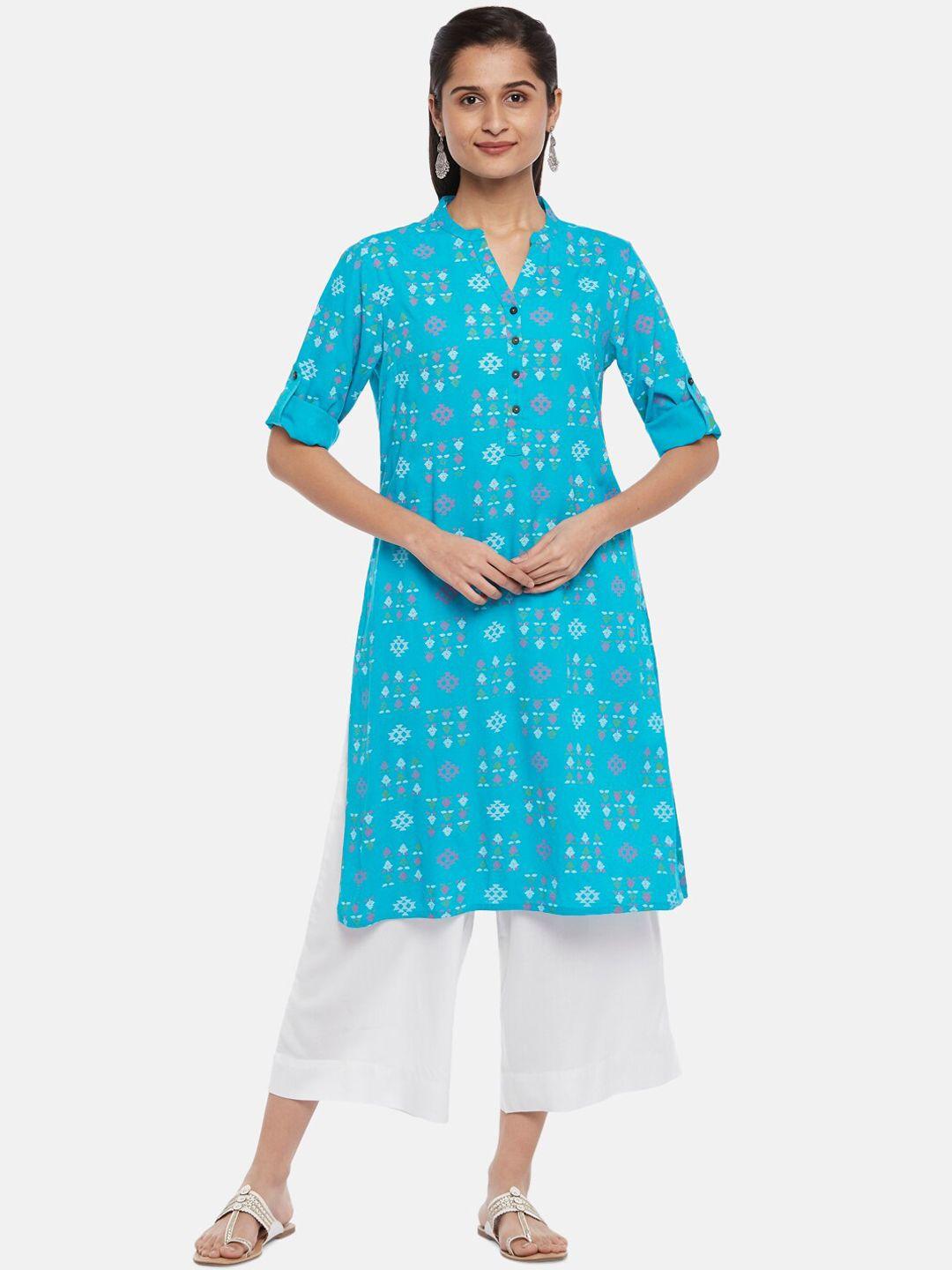 rangmanch by pantaloons women blue ethnic motifs printed kurta with trousers