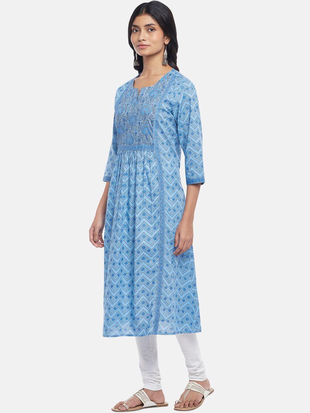 rangmanch by pantaloons women blue floral printed anarkali kurta