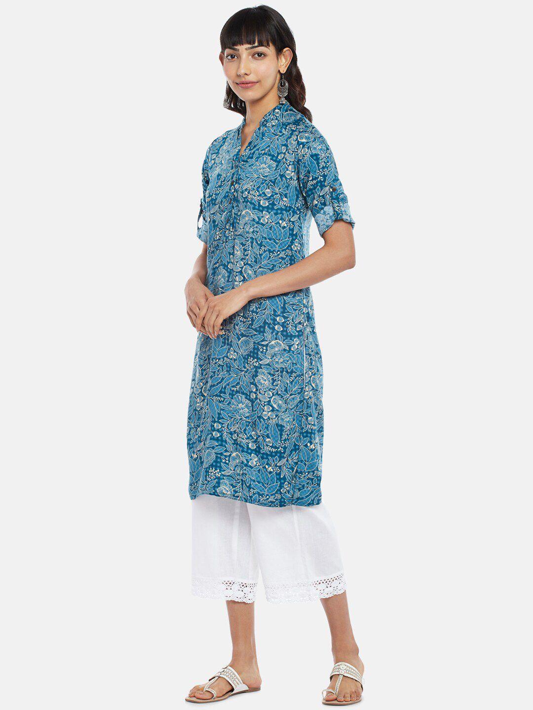 rangmanch by pantaloons women blue floral printed kurta